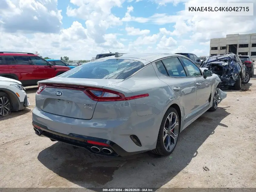 2019 Kia Stinger Gt1 VIN: KNAE45LC4K6042715 Lot: 42575054