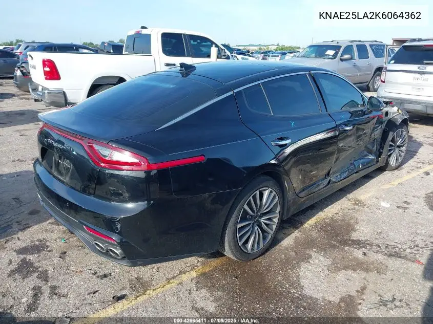 2019 Kia Stinger Premium VIN: KNAE25LA2K6064362 Lot: 42665411