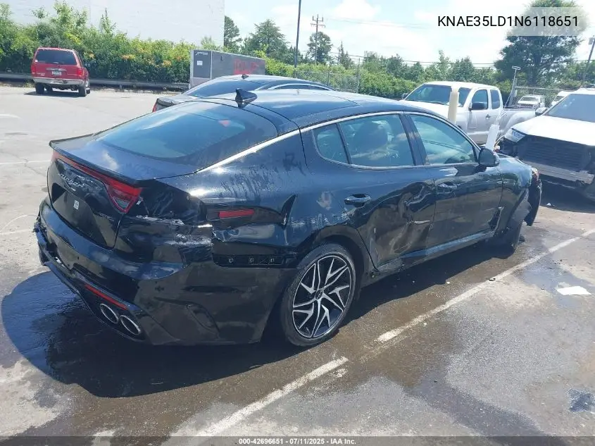 2022 Kia Stinger Gt-Line VIN: KNAE35LD1N6118651 Lot: 42696651