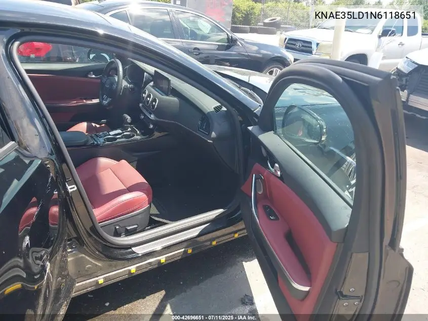 2022 Kia Stinger Gt-Line VIN: KNAE35LD1N6118651 Lot: 42696651