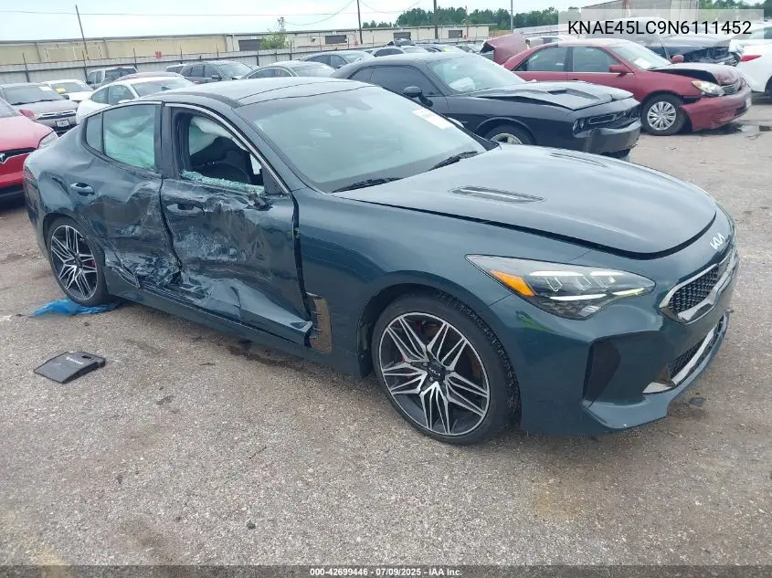 2022 Kia Stinger Gt1 VIN: KNAE45LC9N6111452 Lot: 42699446