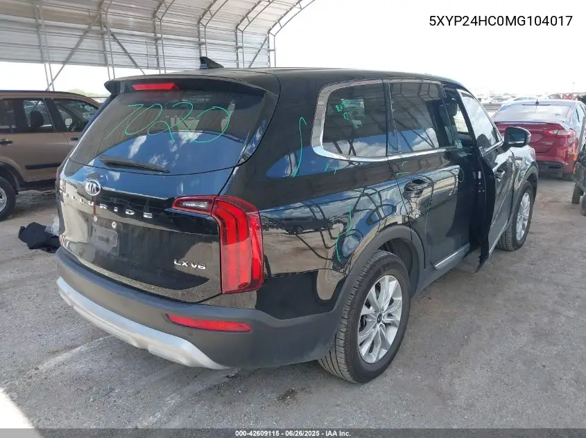 2021 Kia Telluride Lx VIN: 5XYP24HC0MG104017 Lot: 42609115