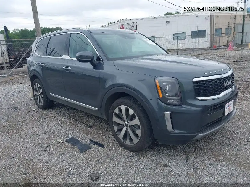 2022 Kia Telluride S VIN: 5XYP64HC0NG318575 Lot: 42607732