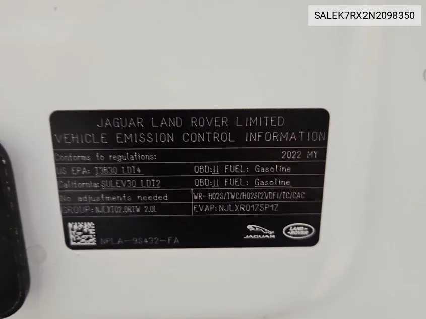 2022 Land Rover Defender 110 VIN: SALEK7RX2N2098350 Lot: 40727854