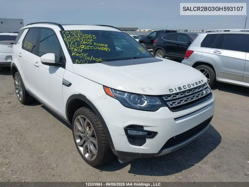 2016 Land Rover Discovery Sport Hse VIN: SALCR2BG3GH593107 Lot: 12333563