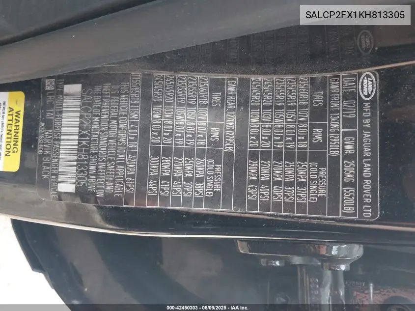 2019 Land Rover Discovery Sport Se VIN: SALCP2FX1KH813305 Lot: 42450303