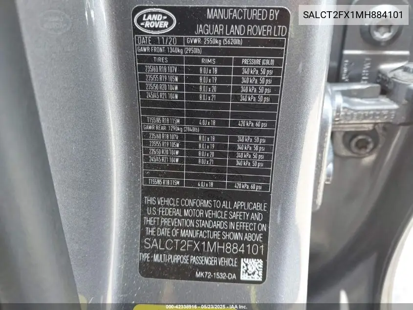 2021 Land Rover Discovery Sport S R-Dynamic VIN: SALCT2FX1MH884101 Lot: 42338916