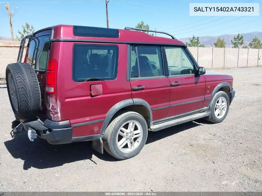 2002 Land Rover Discovery Series Ii Se VIN: SALTY15402A743321 Lot: 42306396
