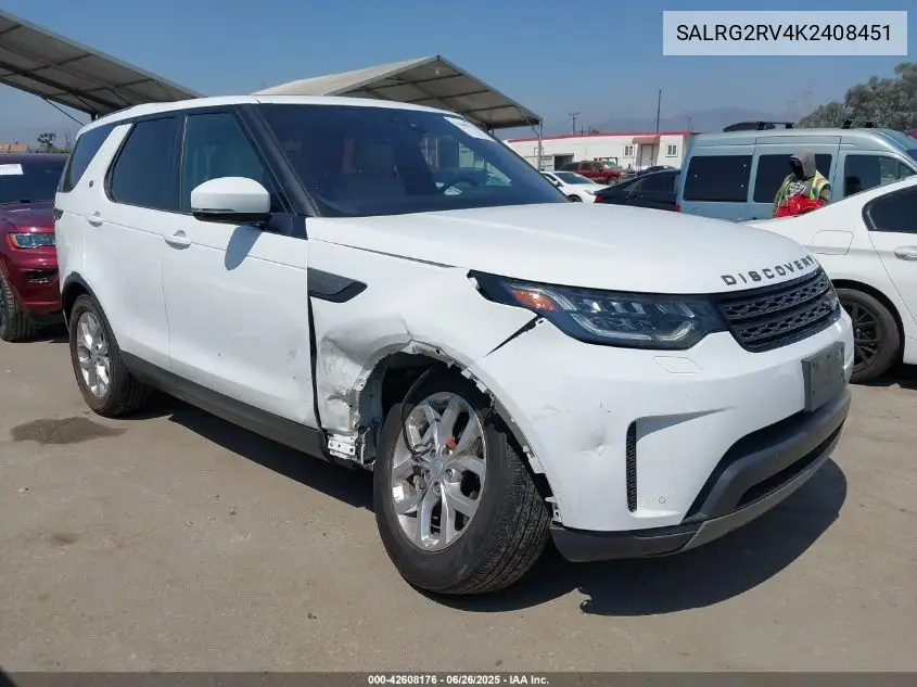2019 Land Rover Discovery Se VIN: SALRG2RV4K2408451 Lot: 42608176
