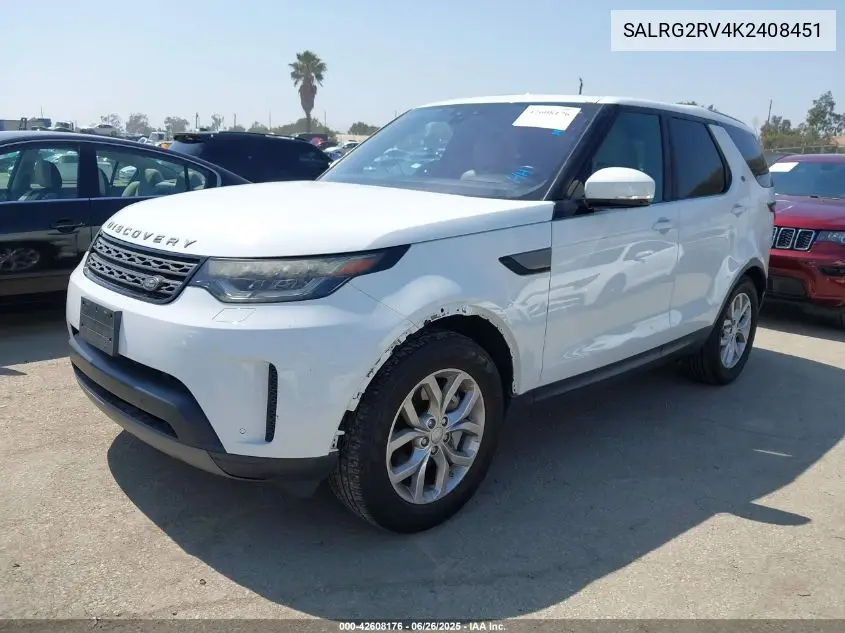 2019 Land Rover Discovery Se VIN: SALRG2RV4K2408451 Lot: 42608176