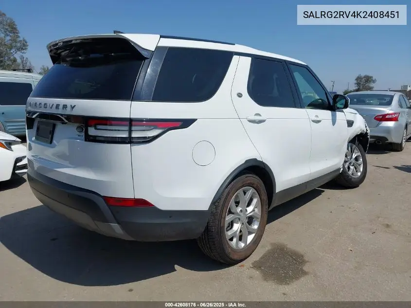 2019 Land Rover Discovery Se VIN: SALRG2RV4K2408451 Lot: 42608176