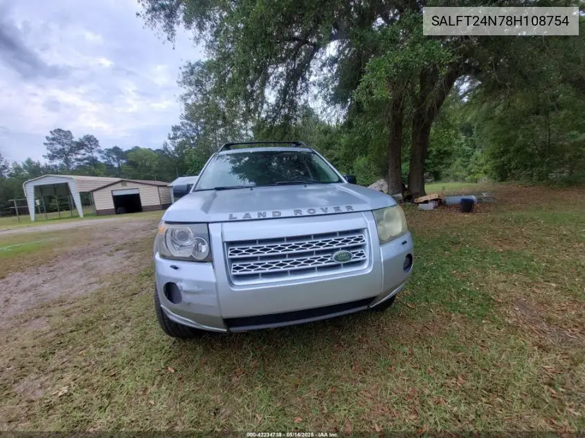 2008 Land Rover Lr2 Hse VIN: SALFT24N78H108754 Lot: 42234738