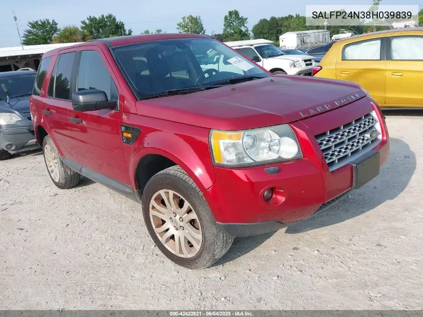 2008 Land Rover Lr2 Se VIN: SALFP24N38H039839 Lot: 42422821