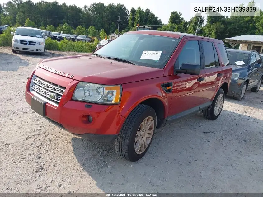 2008 Land Rover Lr2 Se VIN: SALFP24N38H039839 Lot: 42422821