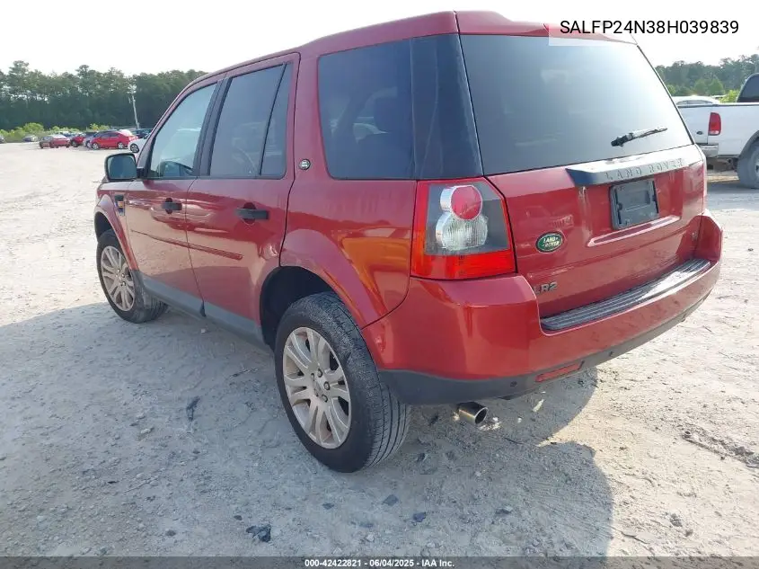 2008 Land Rover Lr2 Se VIN: SALFP24N38H039839 Lot: 42422821