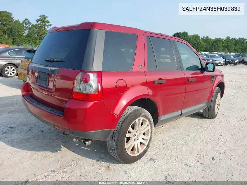 2008 Land Rover Lr2 Se VIN: SALFP24N38H039839 Lot: 42422821