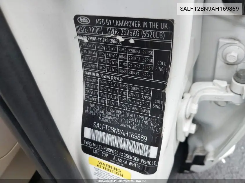 2010 Land Rover Lr2 Hse VIN: SALFT2BN9AH169869 Lot: 42333341