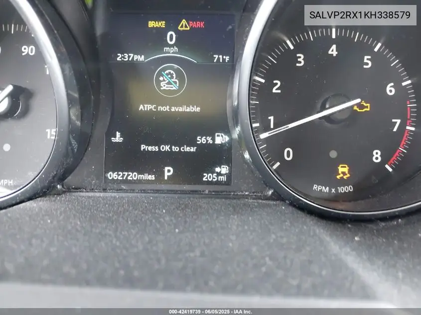 2019 Land Rover Range Rover Evoque Se/Se Premium VIN: SALVP2RX1KH338579 Lot: 42419739