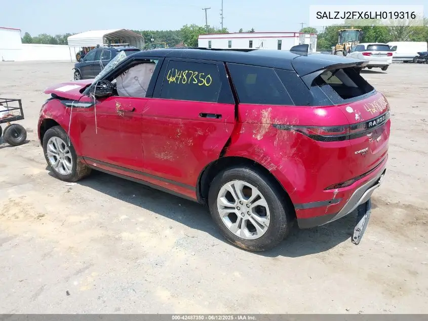 2020 Land Rover Range Rover Evoque S VIN: SALZJ2FX6LH019316 Lot: 42487350