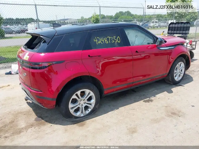 2020 Land Rover Range Rover Evoque S VIN: SALZJ2FX6LH019316 Lot: 42487350
