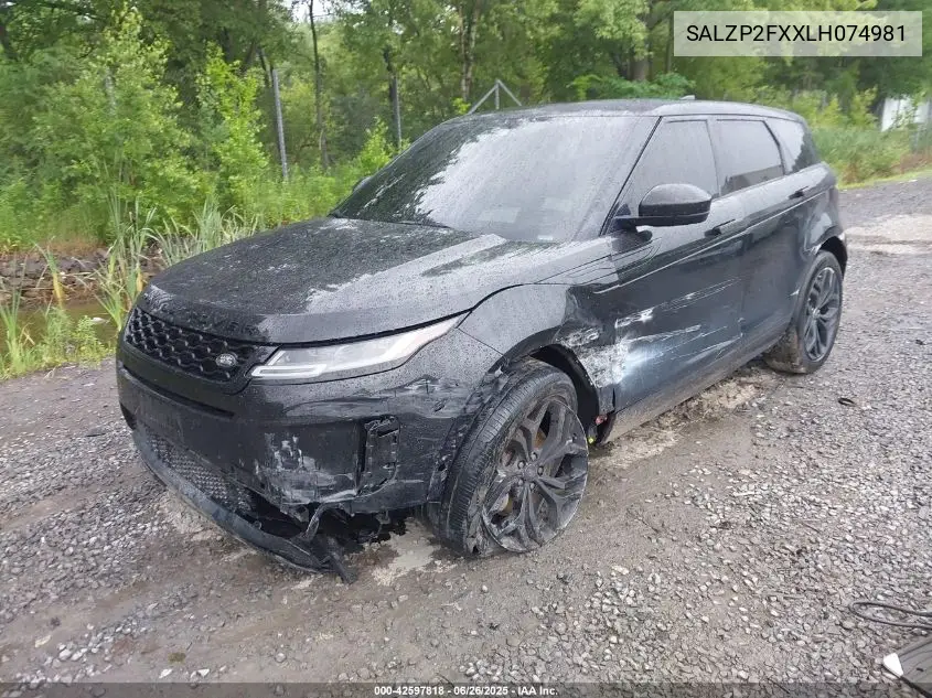 2020 Land Rover Range Rover Evoque Se VIN: SALZP2FXXLH074981 Lot: 42597818
