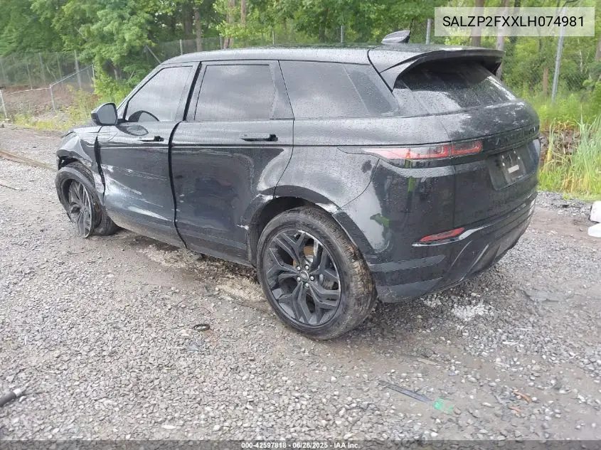 2020 Land Rover Range Rover Evoque Se VIN: SALZP2FXXLH074981 Lot: 42597818