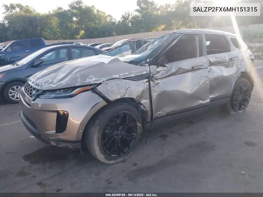 2021 Land Rover Range Rover Evoque Se VIN: SALZP2FX6MH151315 Lot: 42389189