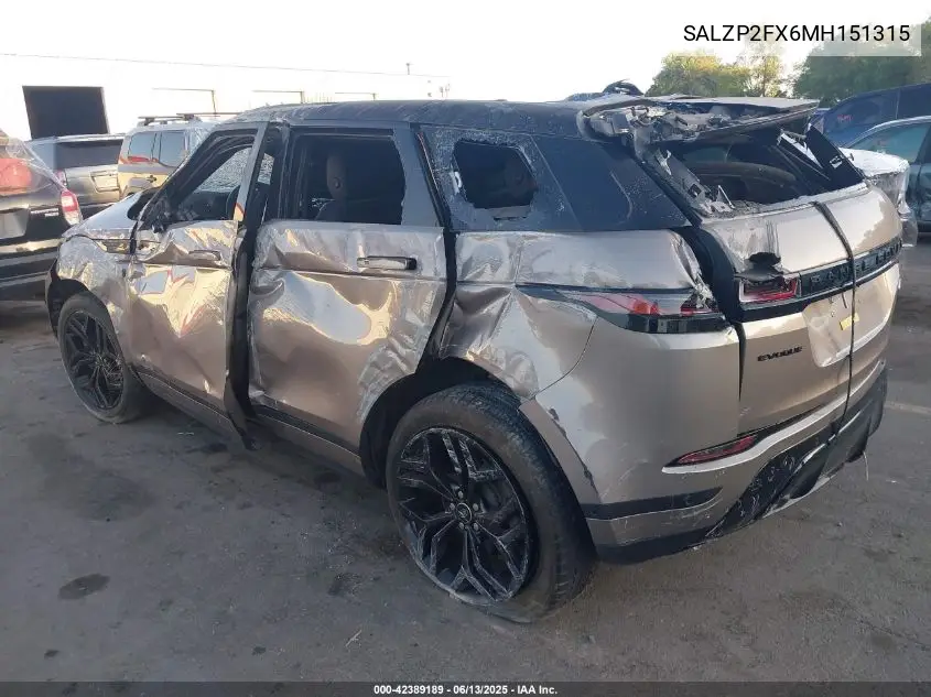 2021 Land Rover Range Rover Evoque Se VIN: SALZP2FX6MH151315 Lot: 42389189