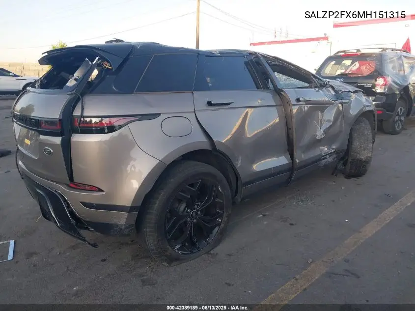 2021 Land Rover Range Rover Evoque Se VIN: SALZP2FX6MH151315 Lot: 42389189