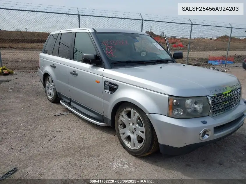 2006 Land Rover Range Rover Sport Hse VIN: SALSF25456A924203 Lot: 41732228