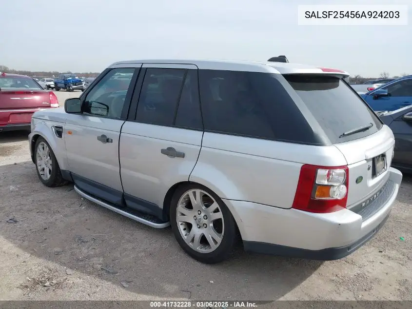 2006 Land Rover Range Rover Sport Hse VIN: SALSF25456A924203 Lot: 41732228