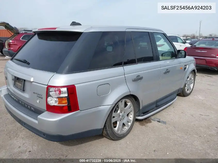 2006 Land Rover Range Rover Sport Hse VIN: SALSF25456A924203 Lot: 41732228