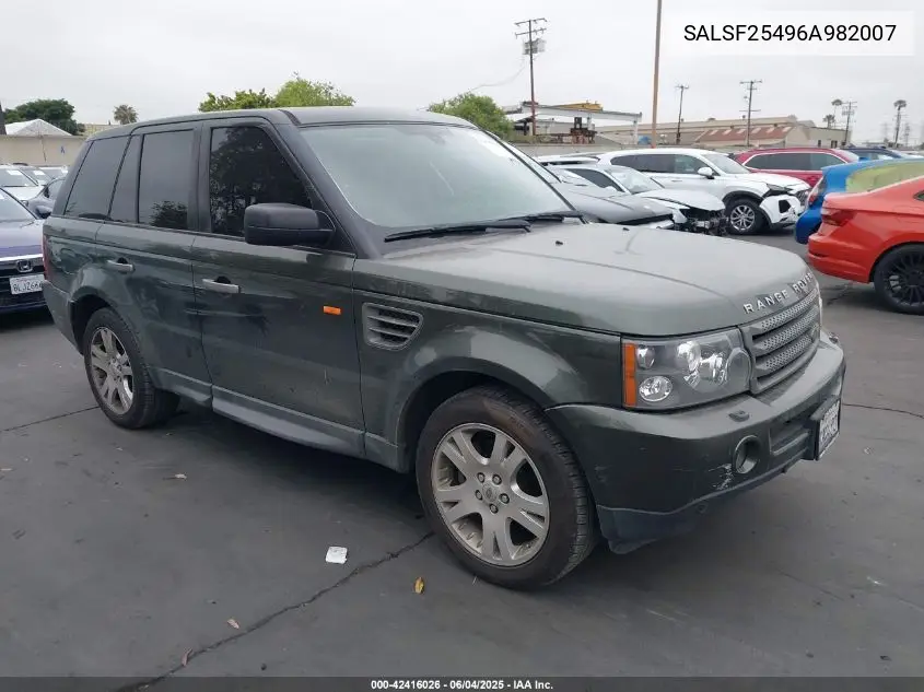2006 Land Rover Range Rover Sport Hse VIN: SALSF25496A982007 Lot: 42416026
