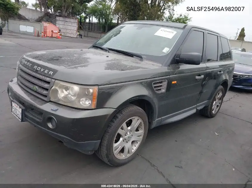 2006 Land Rover Range Rover Sport Hse VIN: SALSF25496A982007 Lot: 42416026