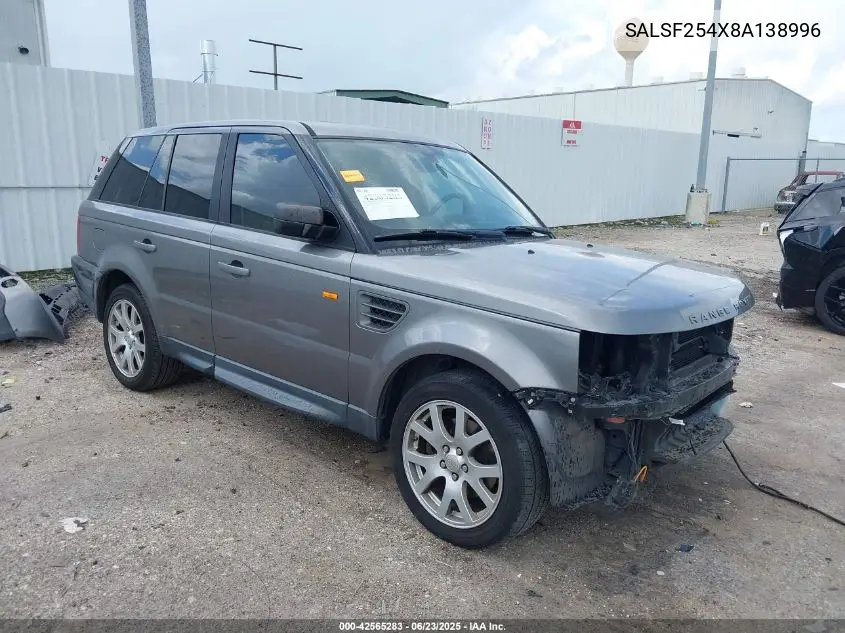 2008 Land Rover Range Rover Sport Hse VIN: SALSF254X8A138996 Lot: 42565283