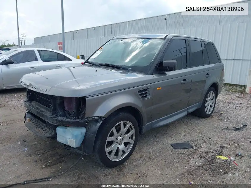 2008 Land Rover Range Rover Sport Hse VIN: SALSF254X8A138996 Lot: 42565283