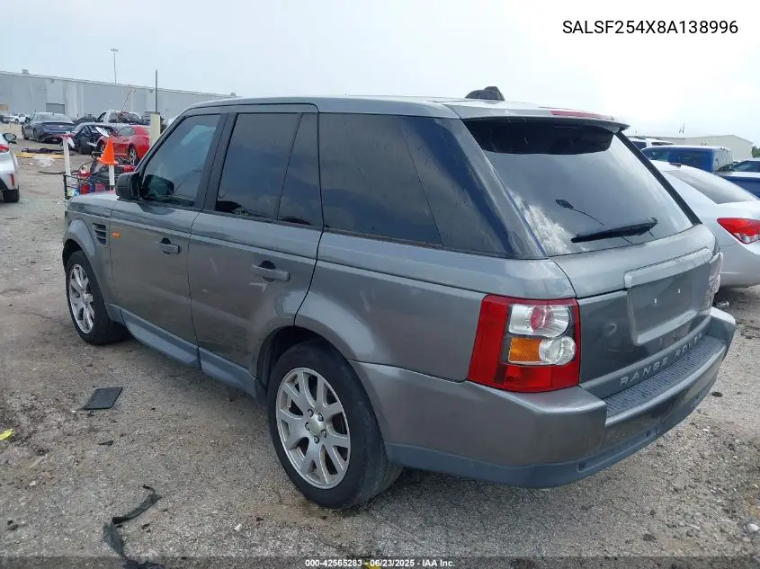 2008 Land Rover Range Rover Sport Hse VIN: SALSF254X8A138996 Lot: 42565283