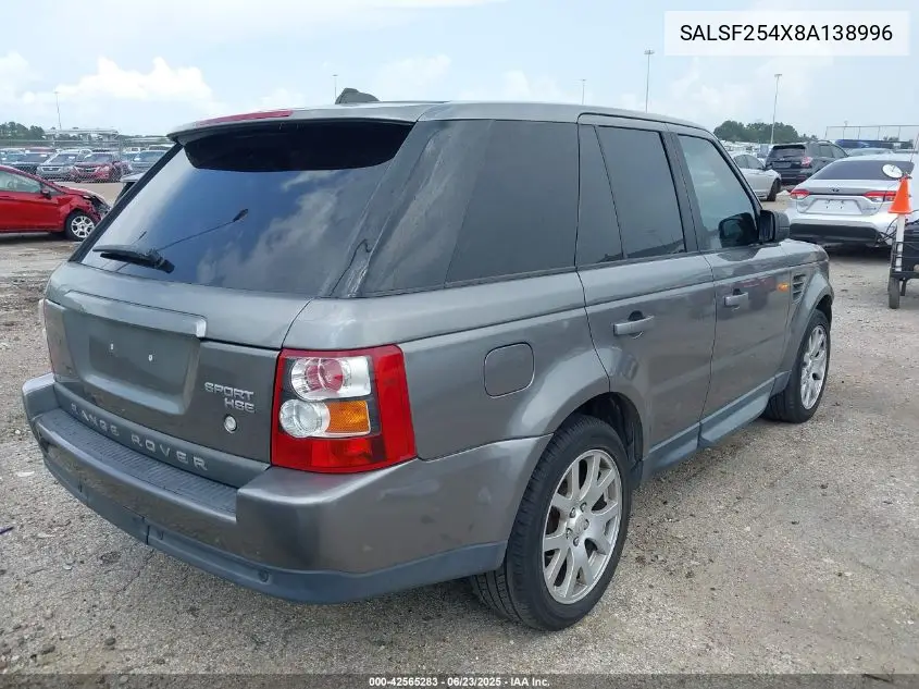 2008 Land Rover Range Rover Sport Hse VIN: SALSF254X8A138996 Lot: 42565283