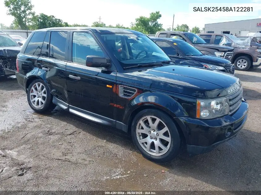 2008 Land Rover Range Rover Sport Hse VIN: SALSK25458A122281 Lot: 42618584