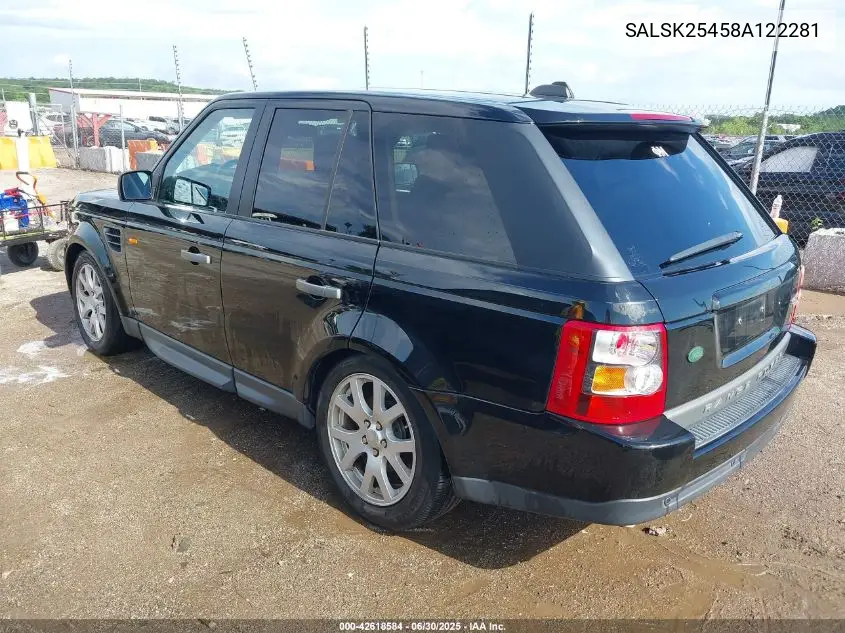 2008 Land Rover Range Rover Sport Hse VIN: SALSK25458A122281 Lot: 42618584