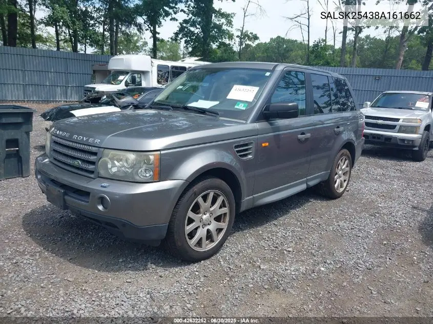 2008 Land Rover Range Rover Sport Hse VIN: SALSK25438A161662 Lot: 42632252