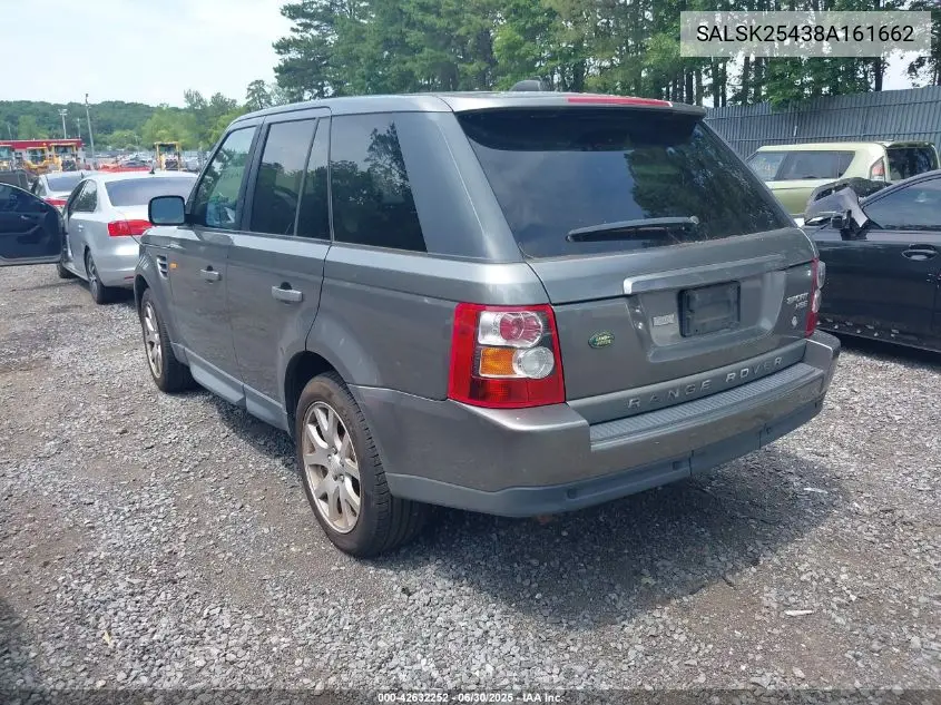 2008 Land Rover Range Rover Sport Hse VIN: SALSK25438A161662 Lot: 42632252