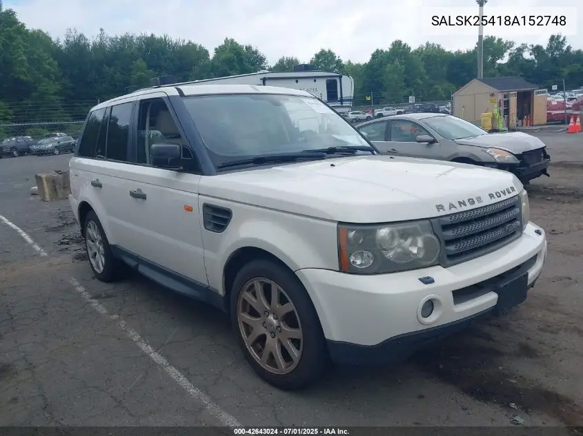 2008 Land Rover Range Rover Sport Hse VIN: SALSK25418A152748 Lot: 42643024
