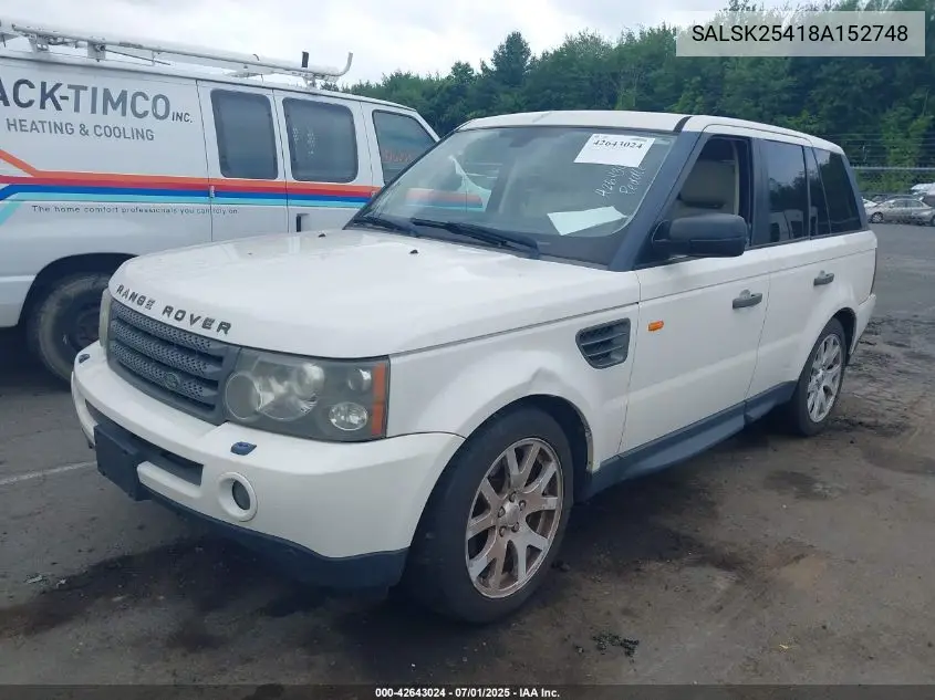 2008 Land Rover Range Rover Sport Hse VIN: SALSK25418A152748 Lot: 42643024