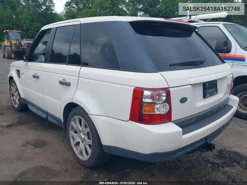 2008 Land Rover Range Rover Sport Hse VIN: SALSK25418A152748 Lot: 42643024
