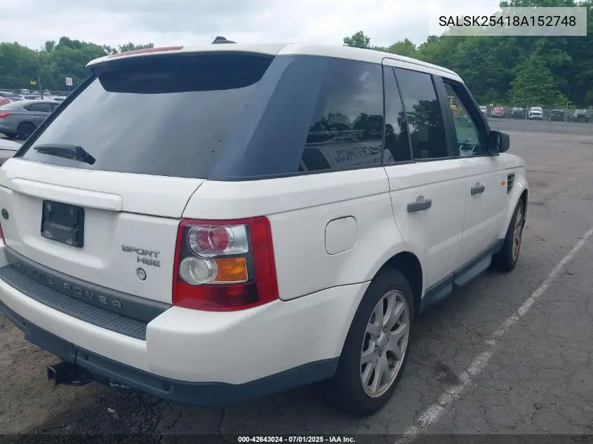 2008 Land Rover Range Rover Sport Hse VIN: SALSK25418A152748 Lot: 42643024