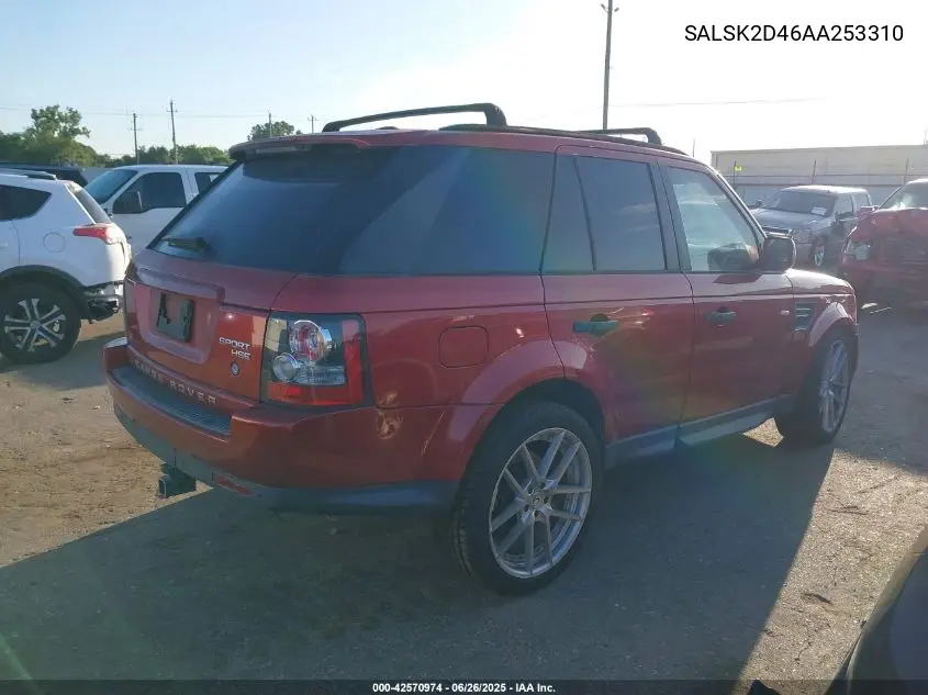 2010 Land Rover Range Rover Sport Hse VIN: SALSK2D46AA253310 Lot: 42570974