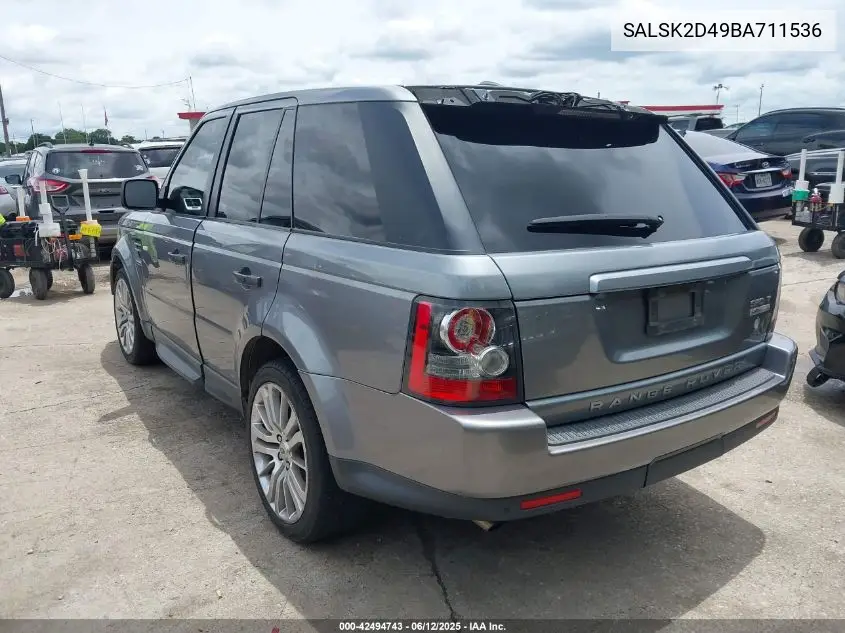 2011 Land Rover Range Rover Sport Hse VIN: SALSK2D49BA711536 Lot: 42494743