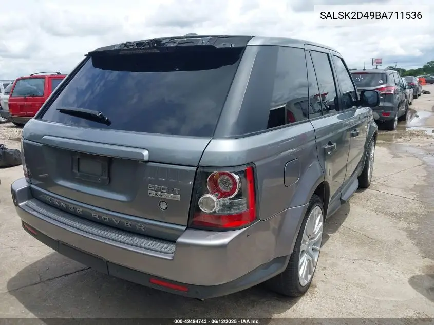 2011 Land Rover Range Rover Sport Hse VIN: SALSK2D49BA711536 Lot: 42494743