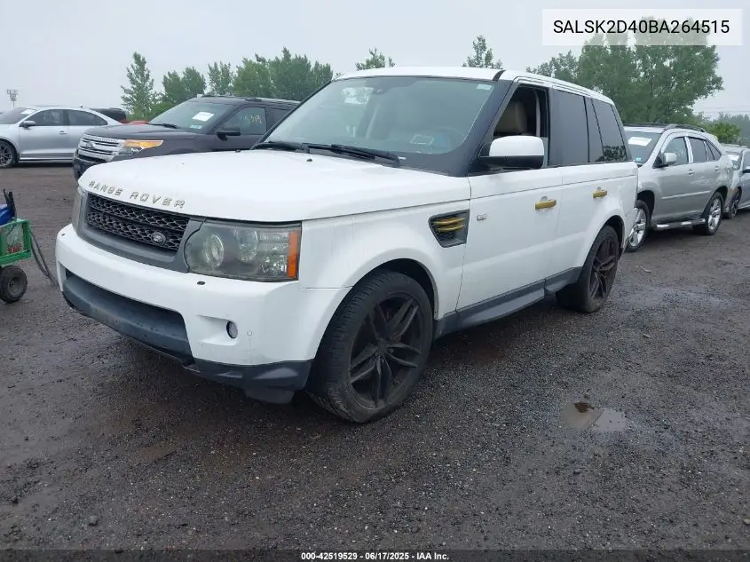 2011 Land Rover Range Rover Sport Hse VIN: SALSK2D40BA264515 Lot: 42519529